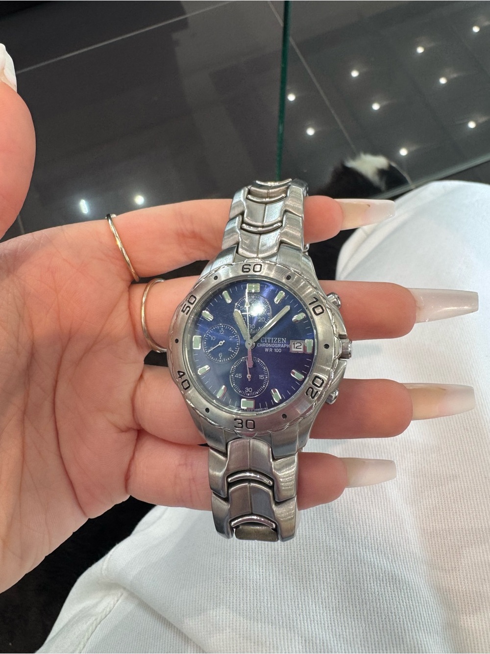 Vintage Citizen Quartz Chronograph WR100 Blue Dial Watch